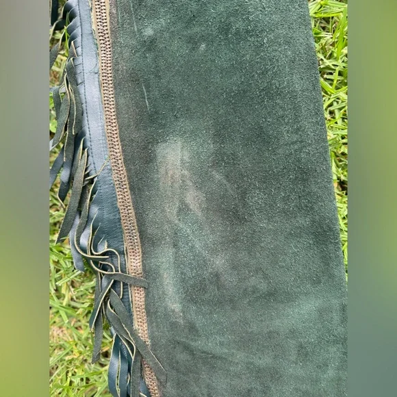 60s-70s Vintage Green Suede Chaps - Picture 6 of 15